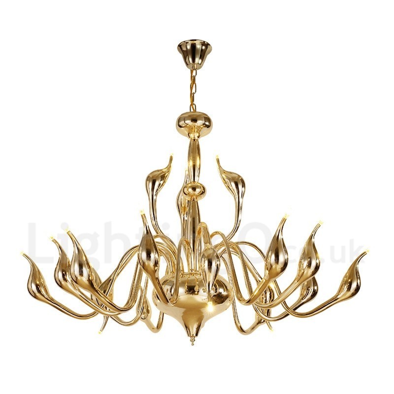 Lampadario a cigno postmoderno in acciaio inox a 18 luci G4 finitura oro