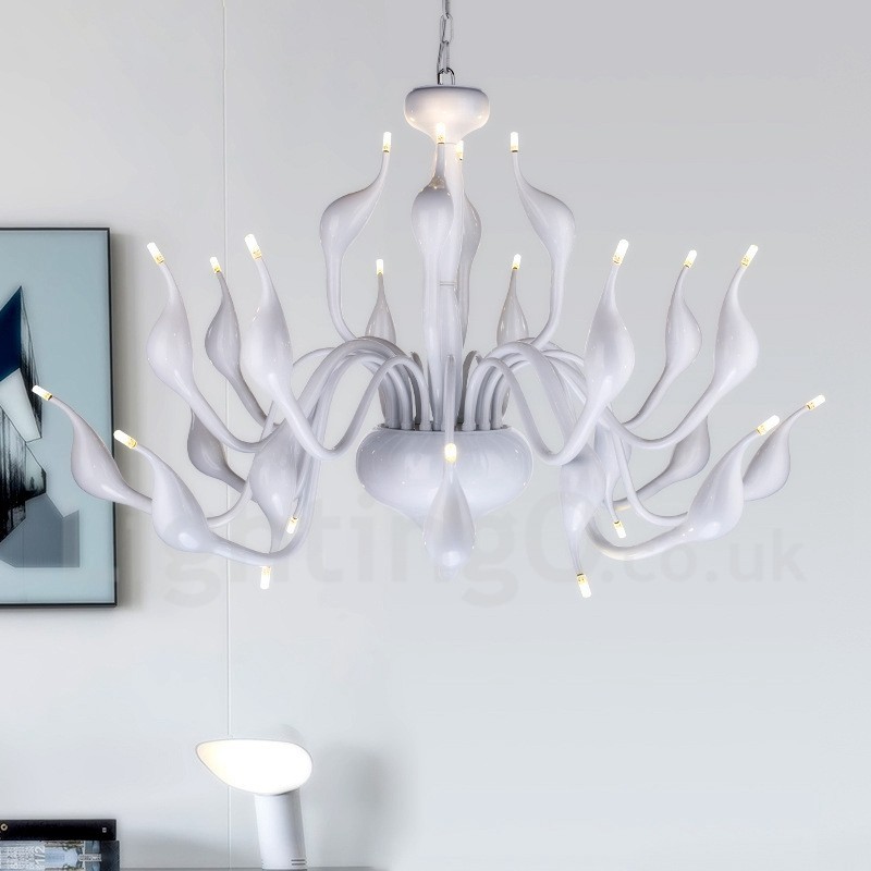 Lampadario moderno a cigno 24 luci G4 placcato bianco
