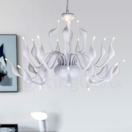 Lampadario moderno a cigno 24 luci G4 placcato bianco