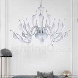 Lampadario moderno a cigno 24 luci G4 placcato bianco