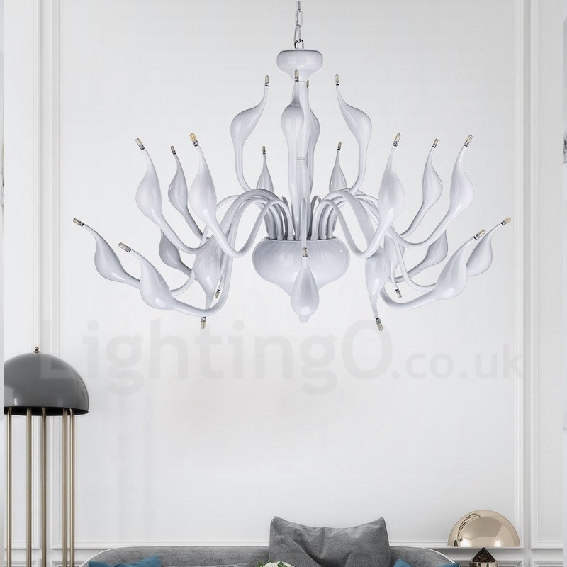 Lampadario moderno a cigno 24 luci G4 placcato bianco