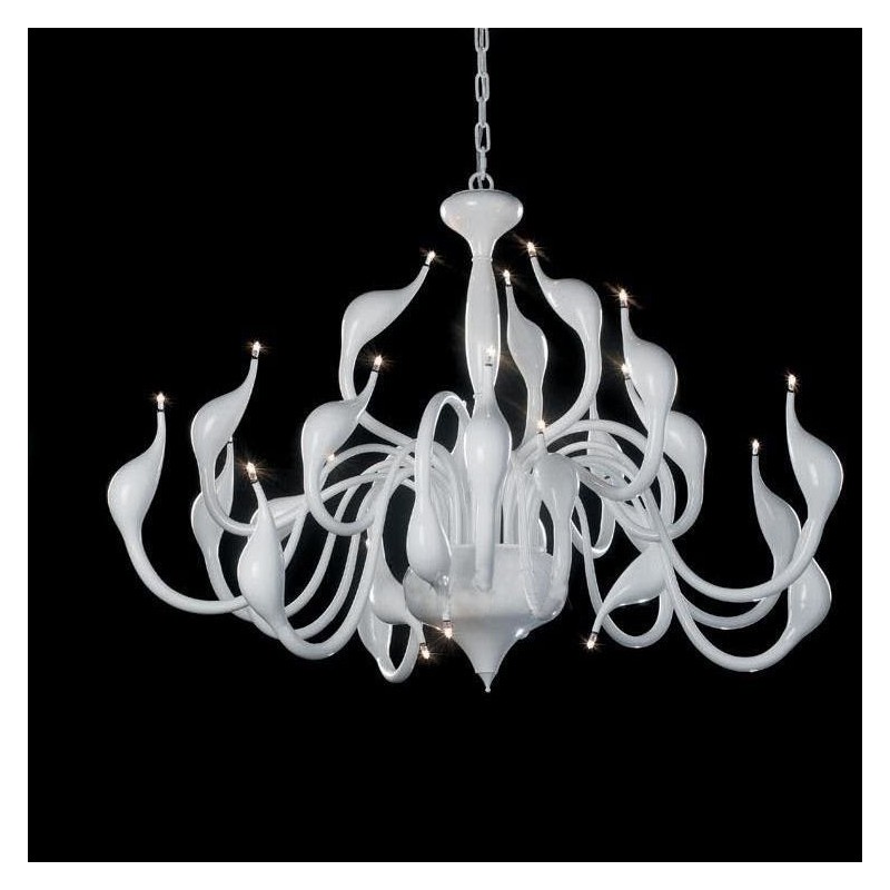 Lampadario moderno a cigno 24 luci G4 placcato bianco