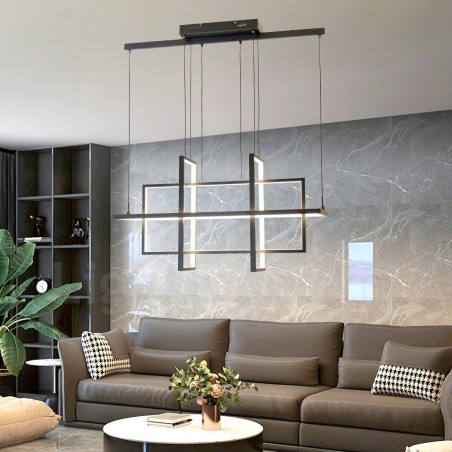 Lampada a sospensione LED dimmerabile nera, 4 rettangoli