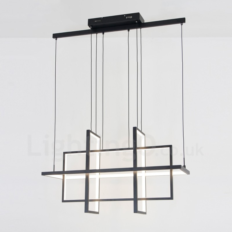 Lampada a sospensione LED dimmerabile nera, 4 rettangoli