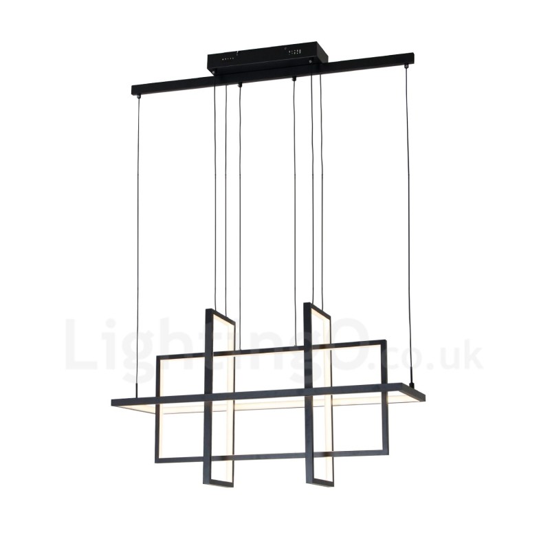 Lampada a sospensione LED dimmerabile nera, 4 rettangoli