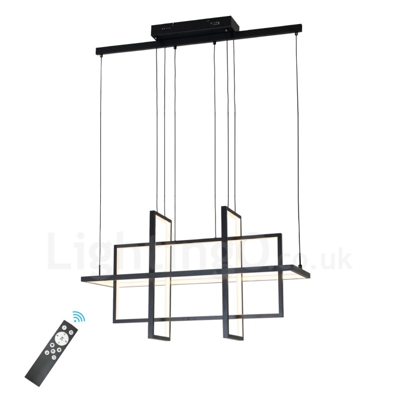 Lampada a sospensione LED dimmerabile nera, 4 rettangoli