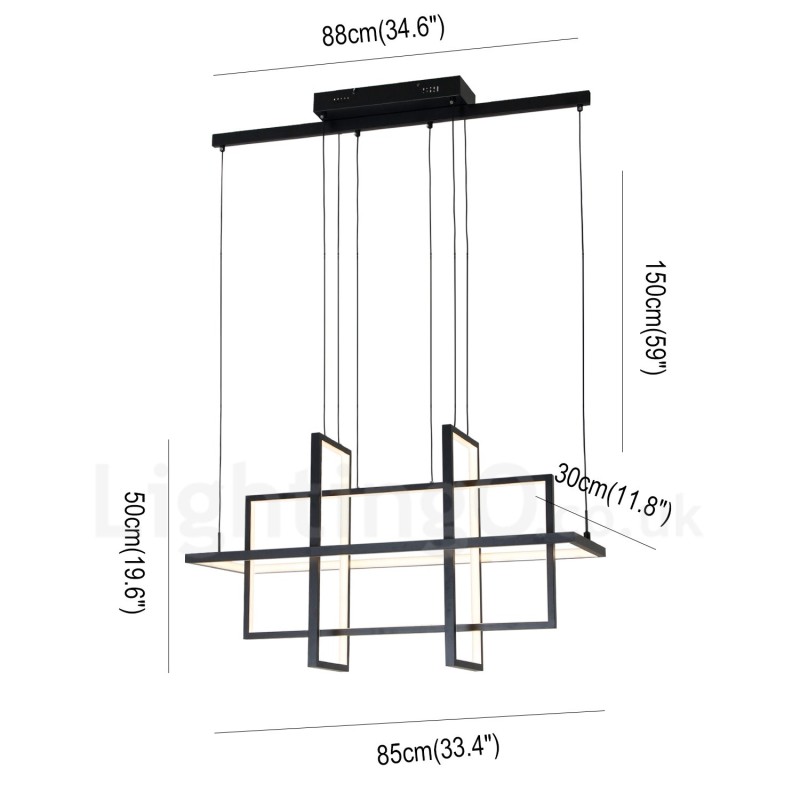 Lampada a sospensione LED dimmerabile nera, 4 rettangoli