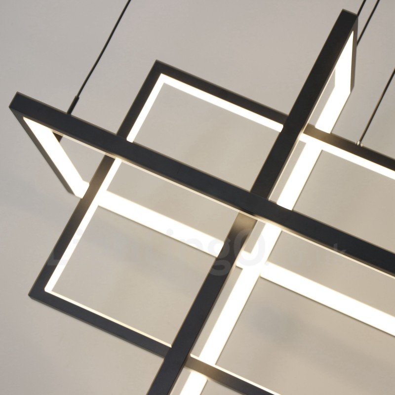 Lampada a sospensione LED dimmerabile nera, 4 rettangoli