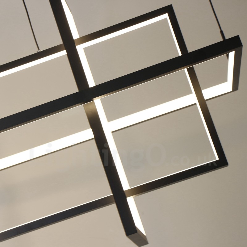 Lampada a sospensione LED dimmerabile nera, 4 rettangoli