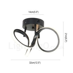 Lampada da soffitto rotonda dimmerabile Triac nera stile nordico moderno, montaggio a filo, 32 cm