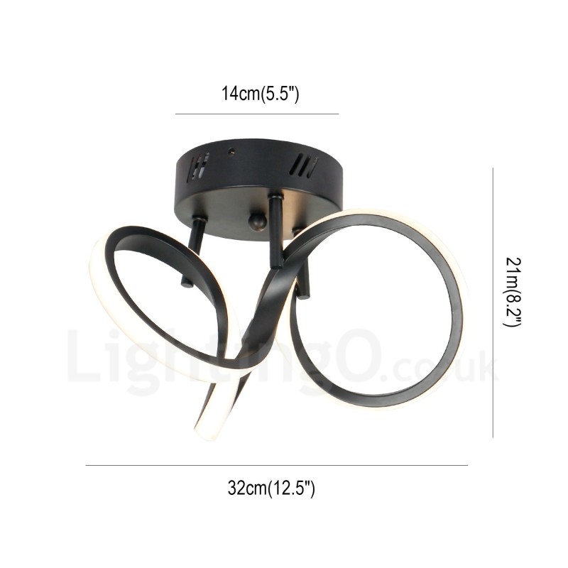 Lampada da soffitto rotonda dimmerabile Triac nera stile nordico moderno, montaggio a filo, 32 cm