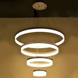 Lampadario a sospensione in acrilico con anello, LED integrato, 4 livelli, argento beige, 80 cm