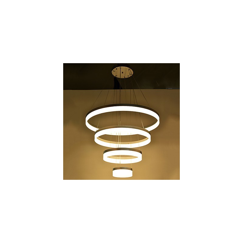 Lampadario a sospensione in acrilico con anello, LED integrato, 4 livelli, argento beige, 80 cm