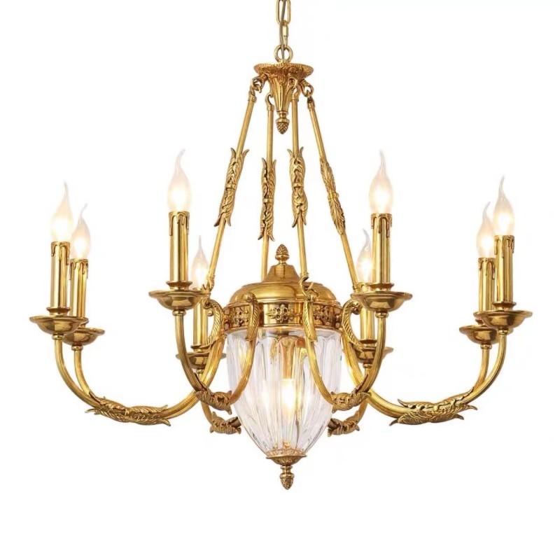 Lampadario francese di lusso in rame e cristallo E14