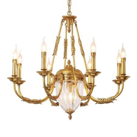 Lampadario francese di lusso in rame e cristallo E14