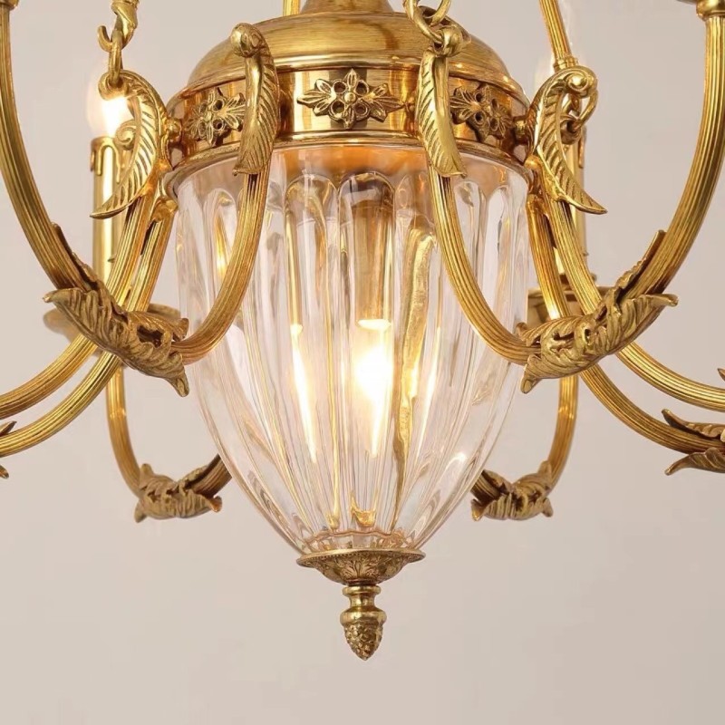 Lampadario francese di lusso in rame e cristallo E14