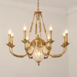 Lampadario francese di lusso in rame e cristallo E14