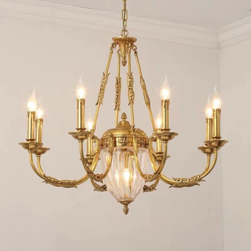 Lampadario francese di lusso in rame e cristallo E14