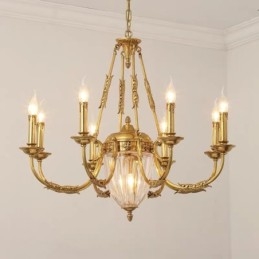 Lampadario francese di lusso in rame e cristallo E14
