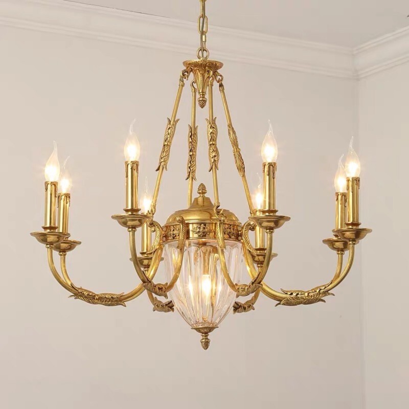Lampadario francese di lusso in rame e cristallo E14