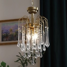 Lampadario in vetro a goccia d'acqua con attacco E14 e fissaggio in rame