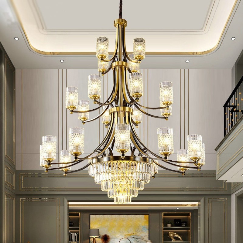 Lampadario di cristallo in rame lusso 12+8+4 E14 120 cm