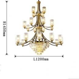 Lampadario di cristallo in rame lusso 12+8+4 E14 120 cm