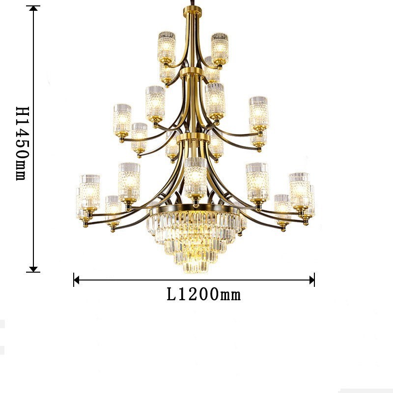 Lampadario di cristallo in rame lusso 12+8+4 E14 120 cm
