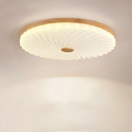 Plafoniera a filo rotonda in legno massello e acrilico, moderna, 38 cm 24 W