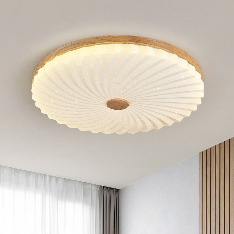 Plafoniera a filo rotonda in legno massello e acrilico, moderna, 38 cm 24 W