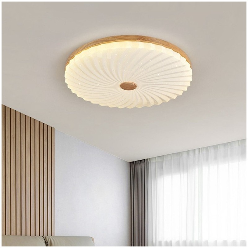 Plafoniera a filo rotonda in legno massello e acrilico, moderna, 38 cm 24 W
