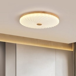 Plafoniera a filo rotonda in legno massello e acrilico, moderna, 38 cm 24 W