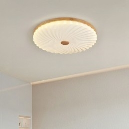 Plafoniera a filo rotonda in legno massello e acrilico, moderna, 38 cm 24 W