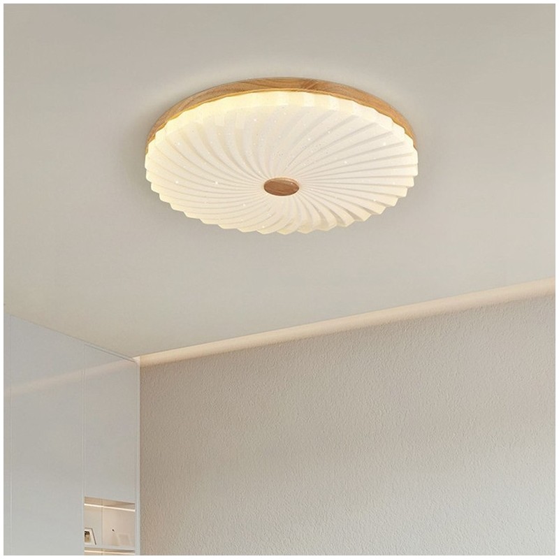 Plafoniera a filo rotonda in legno massello e acrilico, moderna, 38 cm 24 W