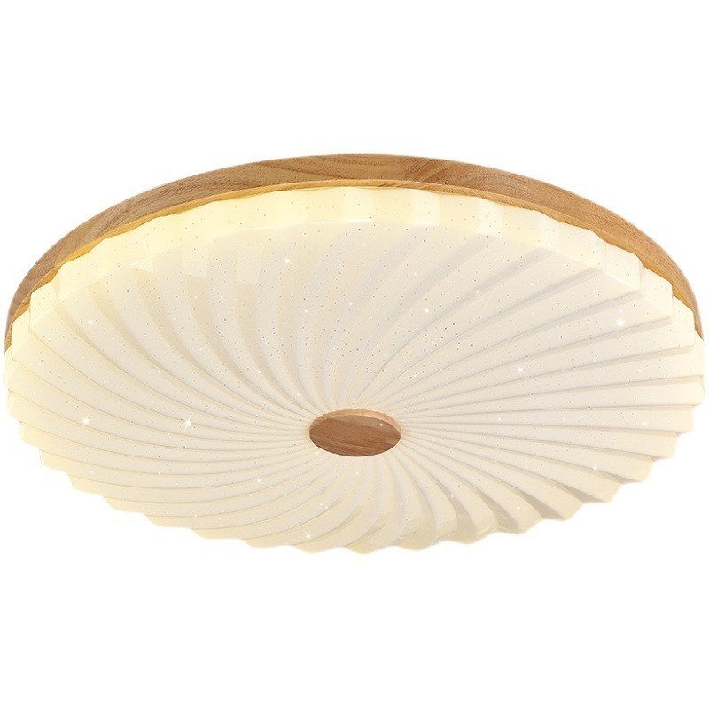 Plafoniera a filo rotonda in legno massello e acrilico, moderna, 38 cm 24 W