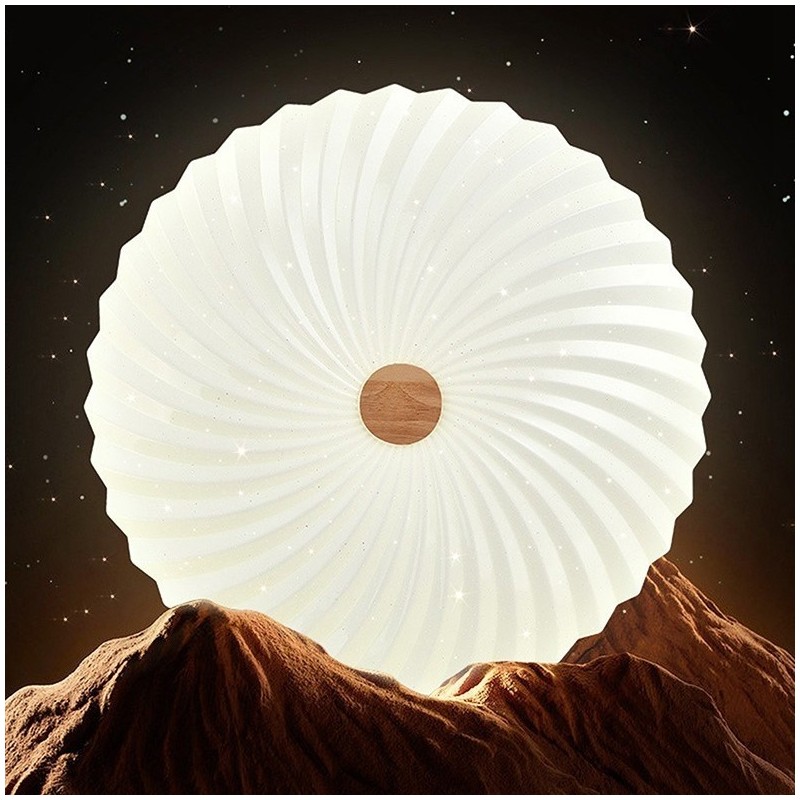 Plafoniera a filo rotonda in legno massello e acrilico, moderna, 38 cm 24 W