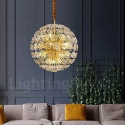 Lampada a sospensione nordica in cristallo e ottone sferico con dente di leone
