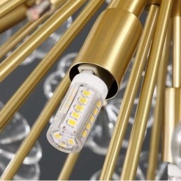 Lampada a sospensione nordica in cristallo e ottone sferico con dente di leone
