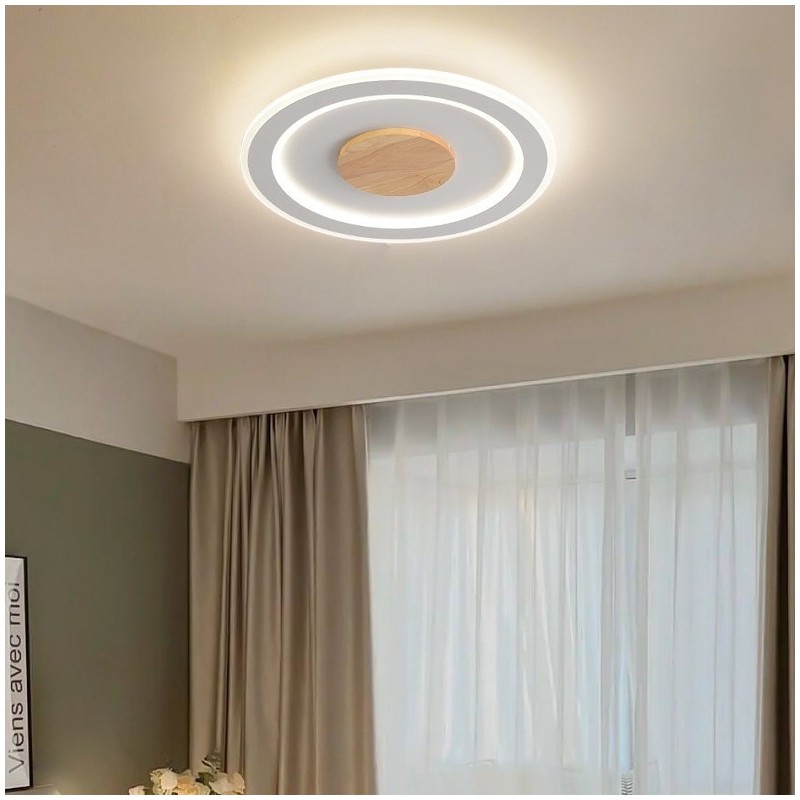 Lampada da soffitto moderna rotonda in legno da montare a filo