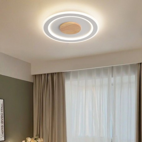 Lampada da soffitto moderna rotonda in legno da montare a filo