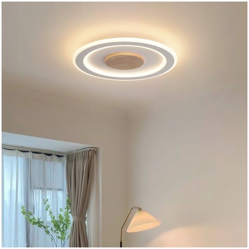 Lampada da soffitto moderna rotonda in legno da montare a filo