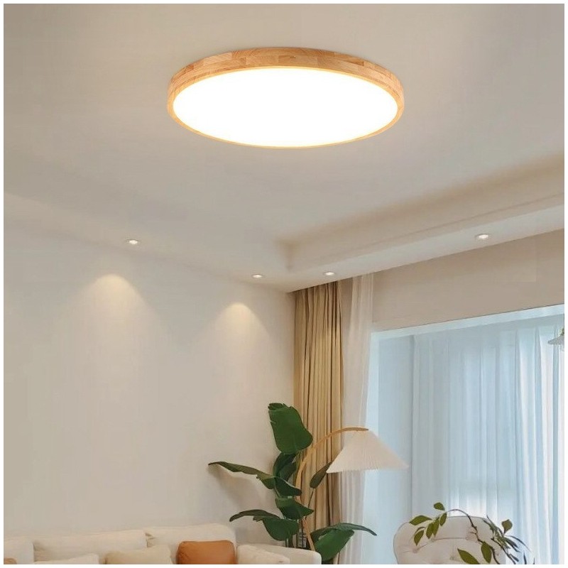 Lampada da soffitto LED moderna tonda in legno da montare a filo