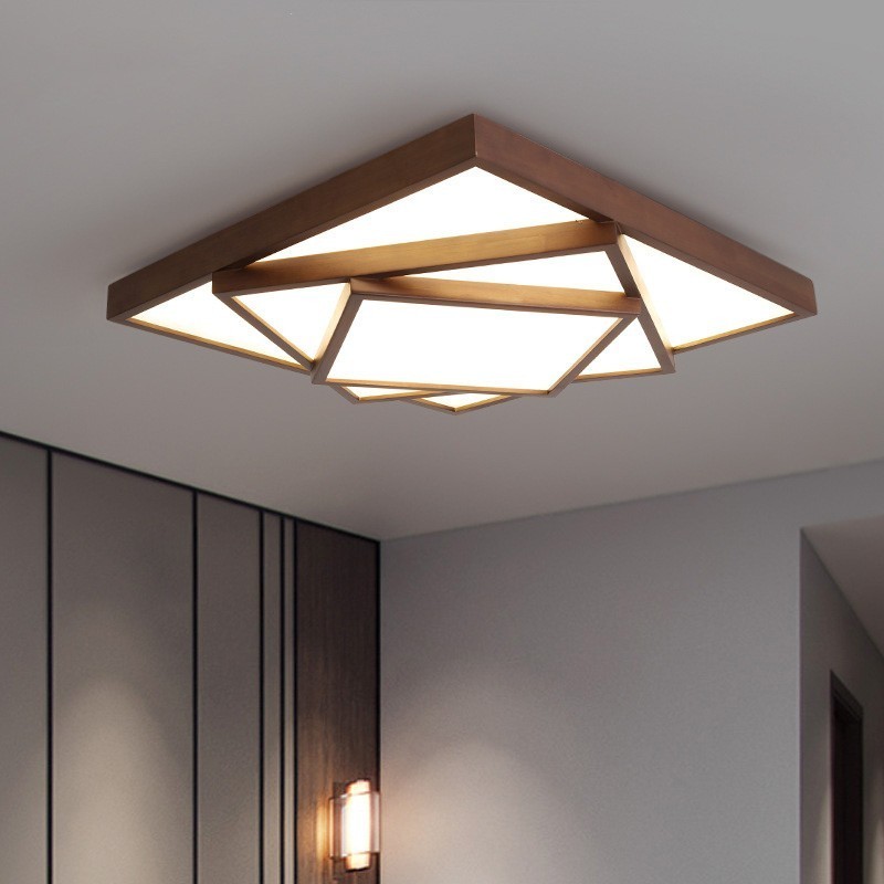 Plafoniera quadrata a 3 livelli in legno di noce nero, moderna nordica, a filo, anche applique