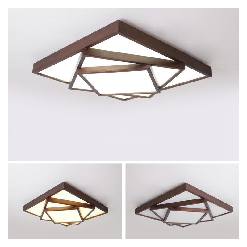 Plafoniera quadrata a 3 livelli in legno di noce nero, moderna nordica, a filo, anche applique