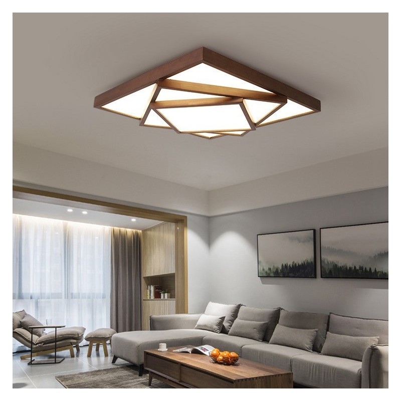 Plafoniera quadrata a 3 livelli in legno di noce nero, moderna nordica, a filo, anche applique