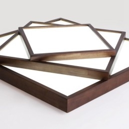 Plafoniera quadrata a 3 livelli in legno di noce nero, moderna nordica, a filo, anche applique