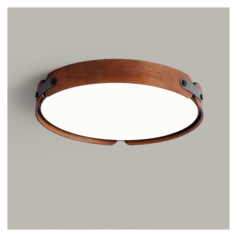 Plafoniera da soffitto rotonda in legno di noce nero, LED, moderna