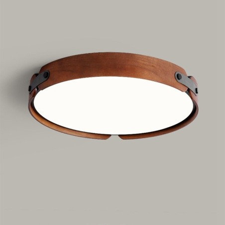 Plafoniera da soffitto rotonda in legno di noce nero, LED, moderna