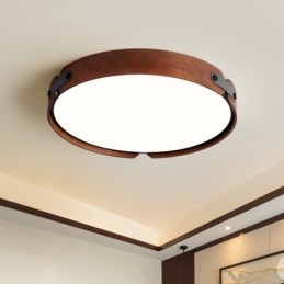 Plafoniera da soffitto rotonda in legno di noce nero, LED, moderna
