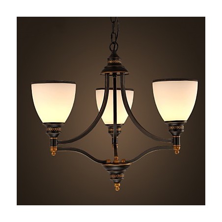 Lampadario retrò minimalista in vetro bianco stile europeo, nero e oro